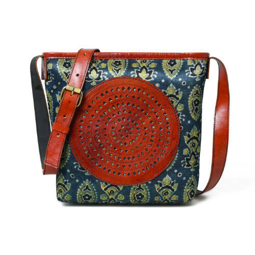 1-5-1.png Boho Leather Crossbody Bag – Handcrafted Indigo & Brown Design - Image 1