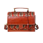 Handmade Red Leather Satchel Bag – Ethnic Pattern Crossbody & Top Handle