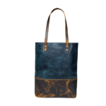 Two-Tone Leather Tote Bag – Navy & Distressed Brown Shoulder Carry - Image 2