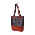 Artisan Leather Tote Bag – Handcrafted Brown & Indigo Pattern - Image 2