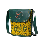 Handcrafted Green & Mustard Leather Sling Bag – Ethnic Pattern Crossbody - Image 2