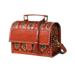 Handmade Red Leather Satchel Bag – Ethnic Pattern Crossbody & Top Handle - Image 2