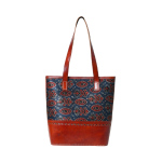 Artisan Leather Tote Bag – Handcrafted Brown & Indigo Pattern - Image 3