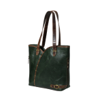 Green Leather Tote with Brown Accents - Image 3
