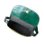 Handcrafted Green & Mustard Leather Sling Bag – Ethnic Pattern Crossbody - Image 3