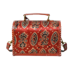 Handmade Red Leather Satchel Bag – Ethnic Pattern Crossbody & Top Handle - Image 3