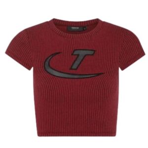 WOMENS TWO TONE RIB TEE  RED/BLACK